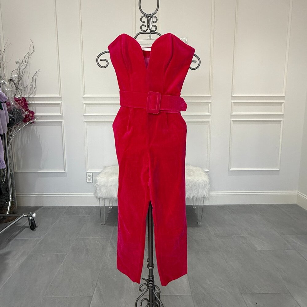 Amanda Uprichard hot pink velvet jumpsuit XS
